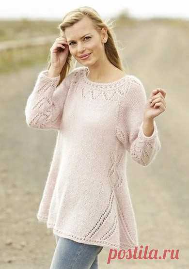 Нежная туника спицами Размеры: S - M - L - XL - XXL - XXXLМатериалы:пряжа DROPS ALPACA от Garnstudio 250-300-300-350-350-400 грамм, цвет № 3112, 