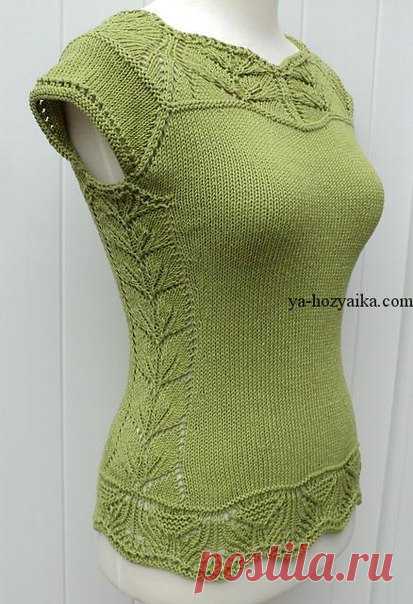 Топ ажурными вставками.Схема http://ya-hozyaika.com/vyazanie-spitsami/bluza-kofta-..