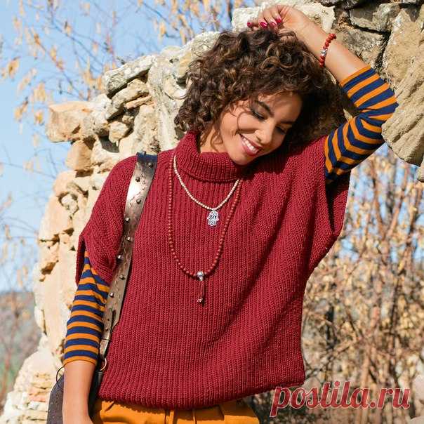 Свитер с короткими рукавами
Свитер, связанный полупатентной резинкой, с сильно приспущенными проймами, которые можно назвать укороченными цельнокроеными рукавами, внесет разнообразие в ваш зимний гардероб. #спицы #вязаный_пуловер
РАЗМЕРЫ

36/38 (40/42-44/46)

ВАМ ПОТРЕБУЕТСЯ

Пряжа (100% овечьей шерсти; 120 м/50 г) — 600 (650-700) г меланжевой красно-розовой; спицы №4; круговые спицы №4 длиной 40 см.

УЗОРЫ И СХЕМЫ

ПОЛУПАТЕНТНАЯ РЕЗИНКА

Рядами в прямом и обратном направл...