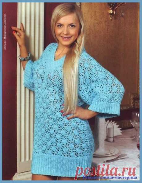 Голубая туника. Вязание крючком.