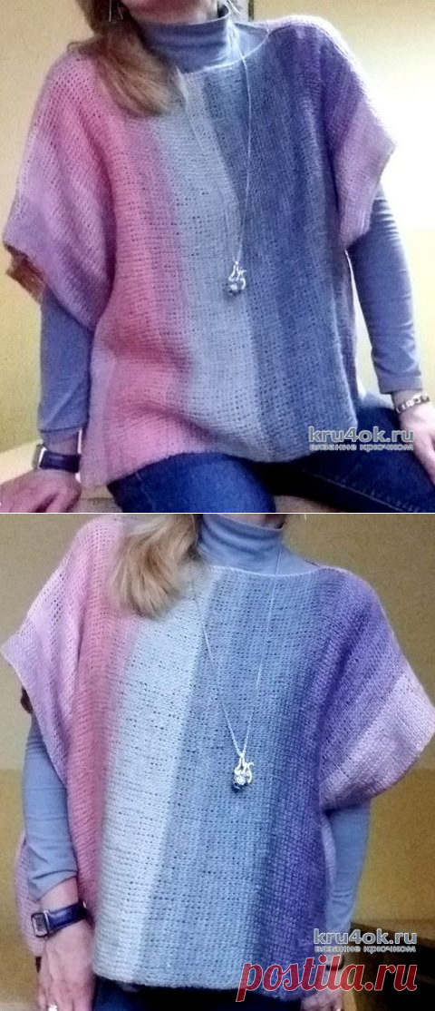 Свободная кофта, связанная тунисским крючком. Работа Елены Шевчук