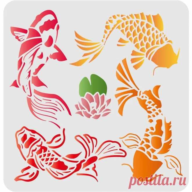 Koi Lotus plantillas DIY, plantilla para pintura de pared, 11,8x11,8 pulgadas, plantillas de dibujo de pez carpa, plantilla reutilizable Mylar DIY, pintura artesanal Temp - AliExpress