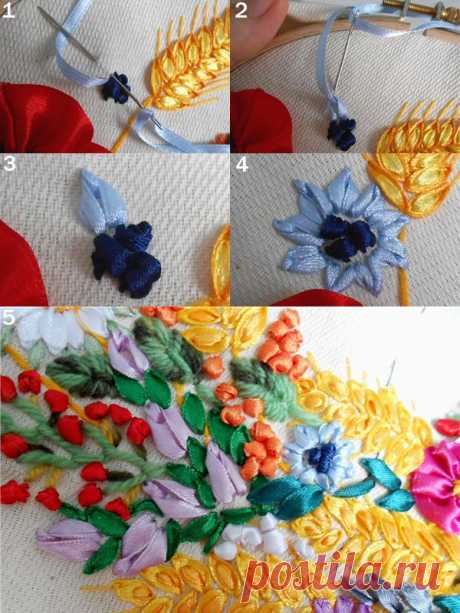Большое панно: вышивка атласными лентами | Своими руками