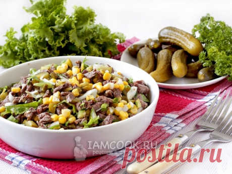 Салат из говядины с солеными огурцами — рецепт с фото Мясной салат и полноценное блюдо (2в1). Таким блюдом можно накормить любого голодного мужика.