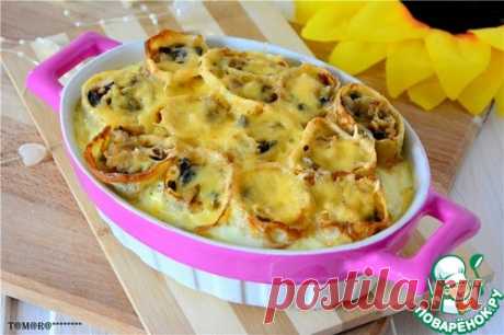 Запеченные блины с жюльеном под сливочным соусом - кулинарный рецепт