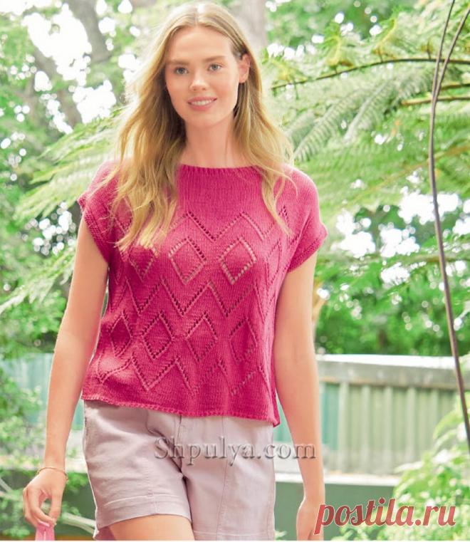 Топ из льна ярко-розового цвета — Shpulya.com - схемы с описанием для вязания спицами и крючком