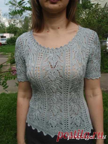 Кофточка спицами «Ажурные листья»