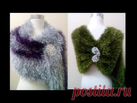 كروشيه طريقه عمل شال مستطيل بخيط الشعربفكره جميله  Rectangular crocheted shawl