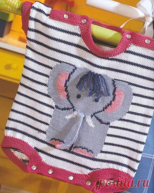 Детский жаккардовый узор спицами - слоненок | Вяжем детям