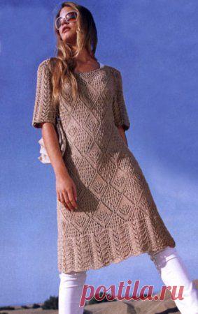 Платье с ажурными ромбами и каймой » Вязание, вязание спицами, вязание крючком, Схемы вязания, вышивание, макраме, бисероплетение - все это на нашем сайте