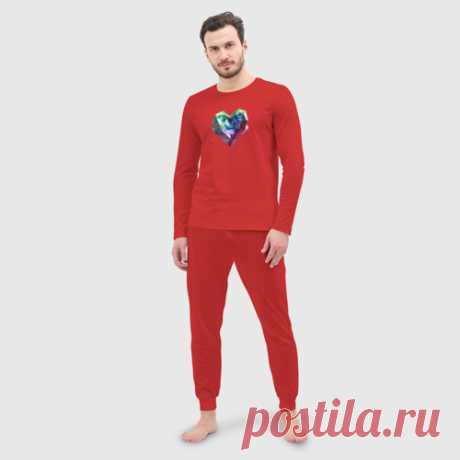 Мужская пижама с лонгсливом хлопок Геометрическое полигональное сердце - купить по цене 3095 руб в интернет-магазине Всемайки, арт 3643527