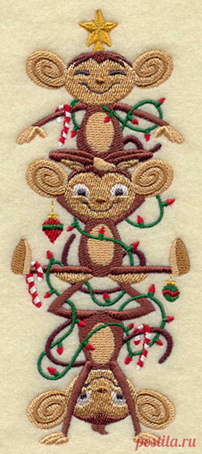 Christmas Monkeys Stack Embroidered Waffle Weave Hand/Dish | Etsy