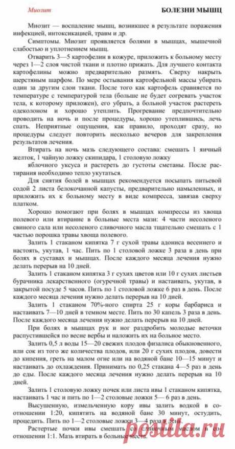 Миозит.
Травник. Золотые рецепты народной медицины. Универсальный справочник. Москва 2007