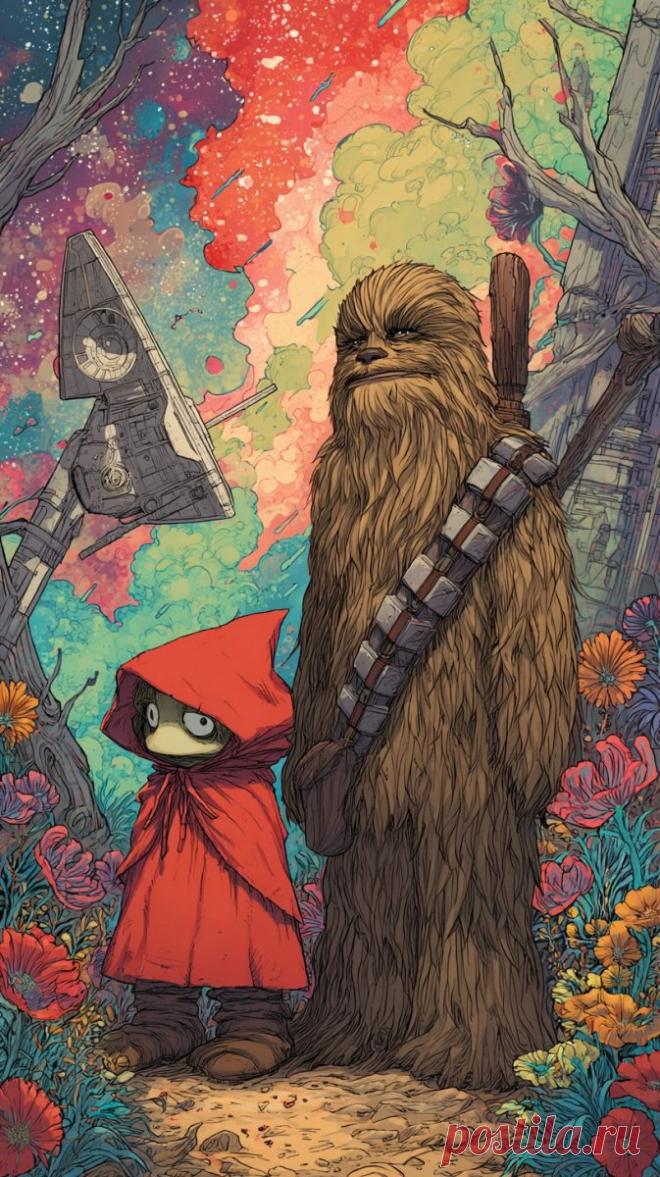 Красная Шапочка и Вуки в космической вселенной: гротескный калейдоскоп сюрреализма Звездных войн. Нейронная сеть Миджорни - Midjourney примеры промтов - Форум ИИ о нейросетях - Yes Ai