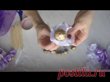 Как сделать букет из конфет дома.Подарок своими руками.