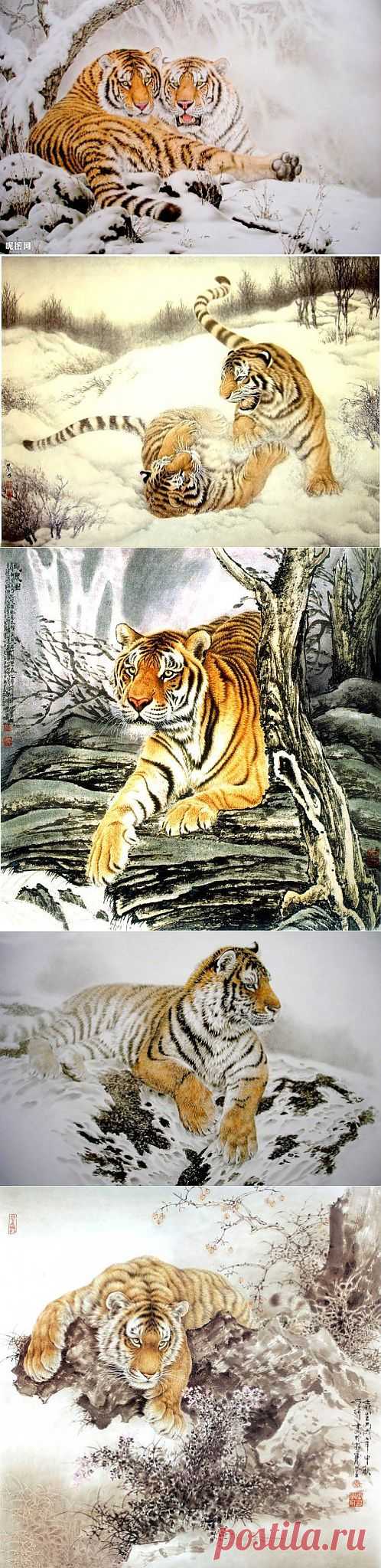 Китайская живопись. Тигры.