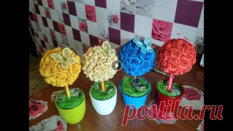 Топиарии своими руками.1 часть. Друзья, в этом видео я снимаю о том, как делаю топиарии----- красивые цветочные деревья в горшочках)))) Очень увлекательно! До встречи в новых видео))...