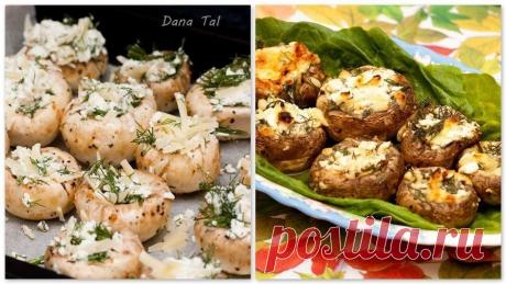 Шампиньоны, фаршированные сырами