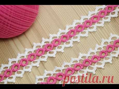 Вязание крючком ленточного кружева на основе колечек - crochet ribbon lace pattern