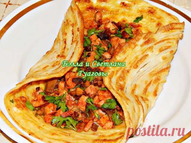 Макаронные трубочки с ветчиной и шампиньонами