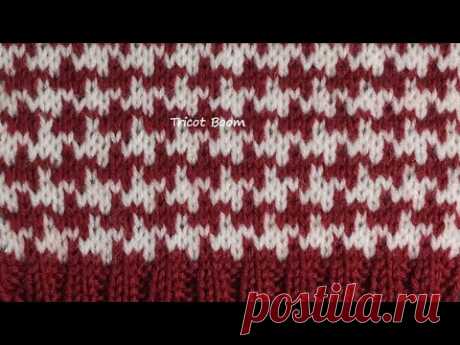 Узор "Гусиные лапки", ленивый жаккард (альтернативный способ). Houndstooth. Вязание спицами.