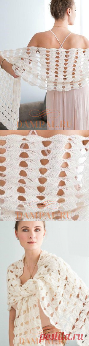 Ажурная шаль с наклонными листьями | DAMские PALьчики. ru