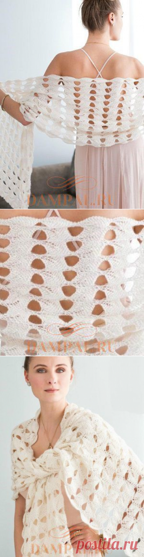 Ажурная шаль с наклонными листьями | DAMские PALьчики. ru