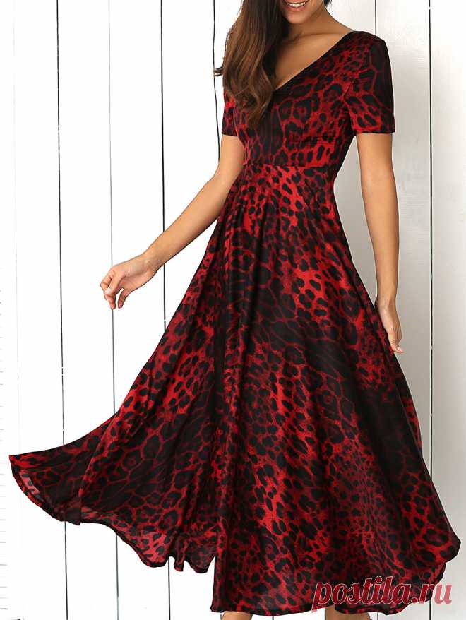 V-Neck Leopard Print Dress in Leopard | Sammydress.com