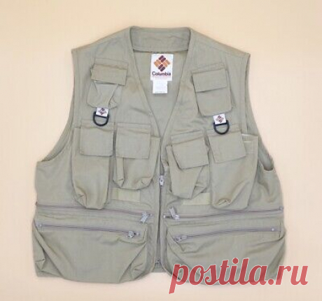 Vintage Columbia Fishing Vest Size Medium Beige  | eBay Vintage Columbia Fishing Vest Size Medium Beige. Super nice vest! Excellent condition! No signs of wear. Probably from 70s and 80s era. Measurements are: 22.5 inches from pit to pit, 22 inches from top down.