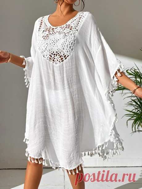 Tassel Trim Crochet Detail Cover Up Dress | SHEIN USA