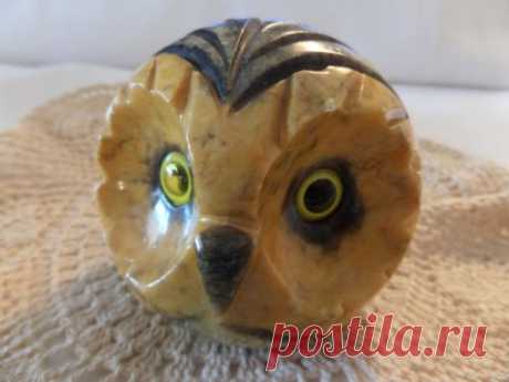 Vintage Hand Carved Italy Sculpture Bird Owl Alabaster Stone Marble Glass Eyes | eBay