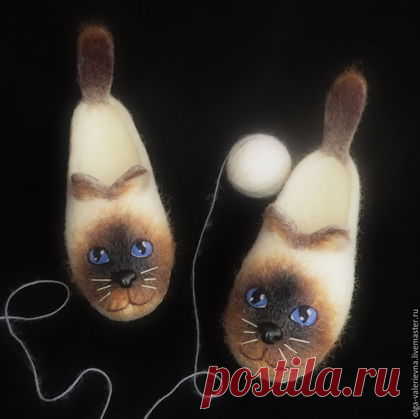 Купить Сиамские близняшки. Валяные шерстяные тапочки. - бежевый, сиамский кот, сиамская кошка