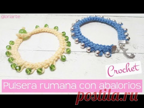 Pulsera rumana de ganchillo con abalorios. Romanian crochet bracelet with beads.