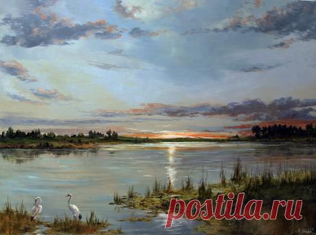 &quot;Рассвет над речкой&quot;подрамник 60х80\в раме 78х98\масло\холст\авторская\продается и под заказ