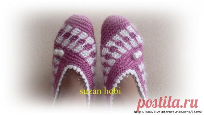 Прямоугольные тапочки – следки, связанные спицами