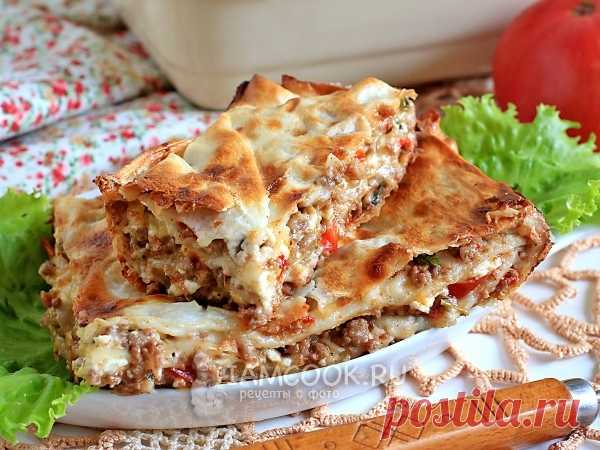 Лазанья из лаваша с фаршем и сметанным соусом — рецепт с фото Лазанью можно приготовить не только по аутентичному рецепту. Из лаваша она получается не менее вкусной.
