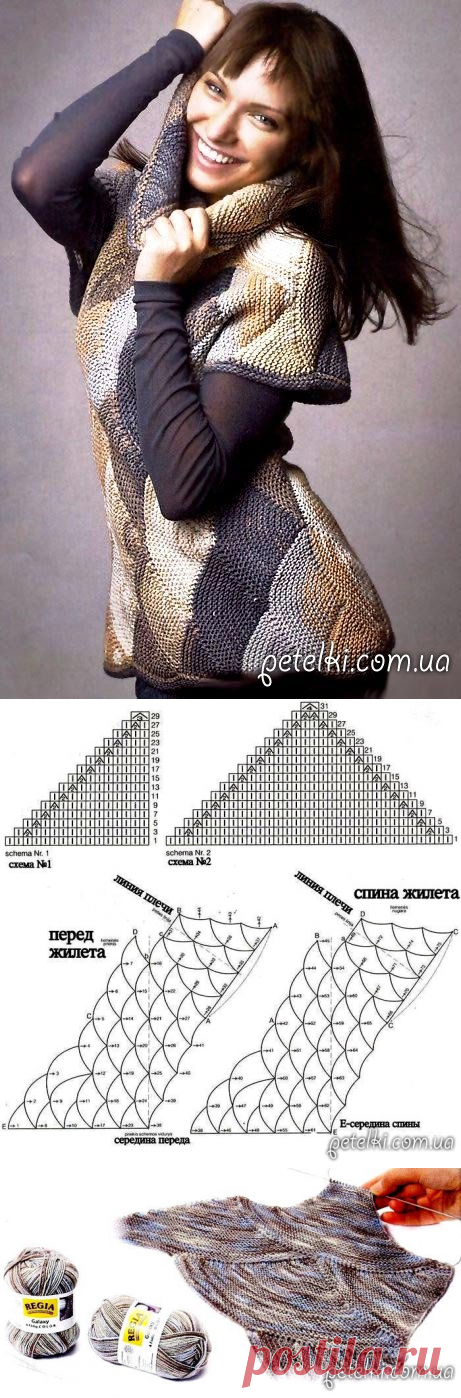 Вяжем спицами. Необычный жилет в стиле пэчворк. МК в картинках