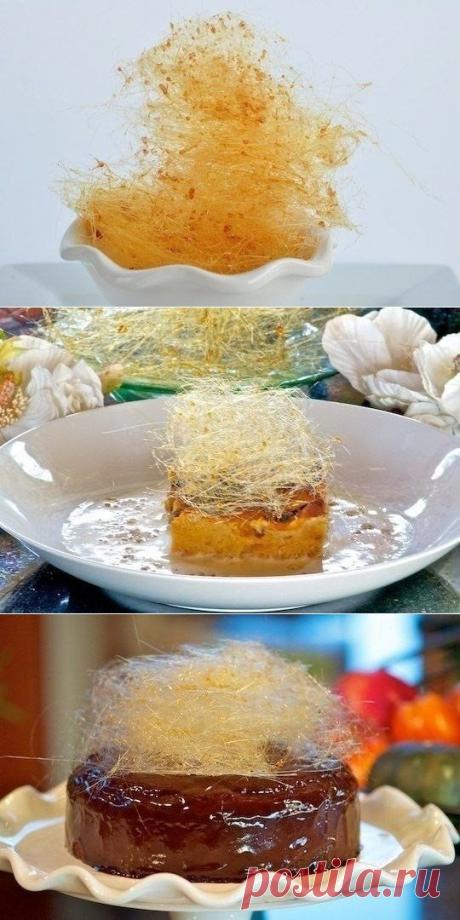 Как приготовить простая сахарная паутинка как украшение для десертов - рецепт, ингридиенты и фотографии