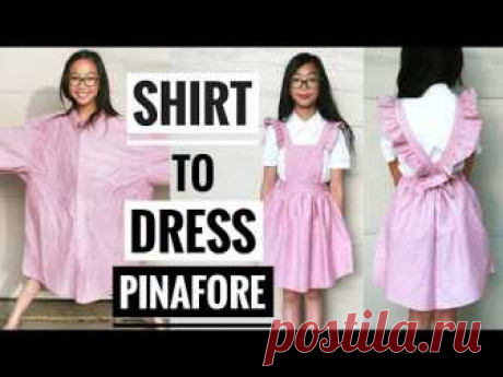 DIY THRIFTED MEN'S SHIRT TO PINAFORE DRESS TRANSFORMATION | With a Detachable Bib!
