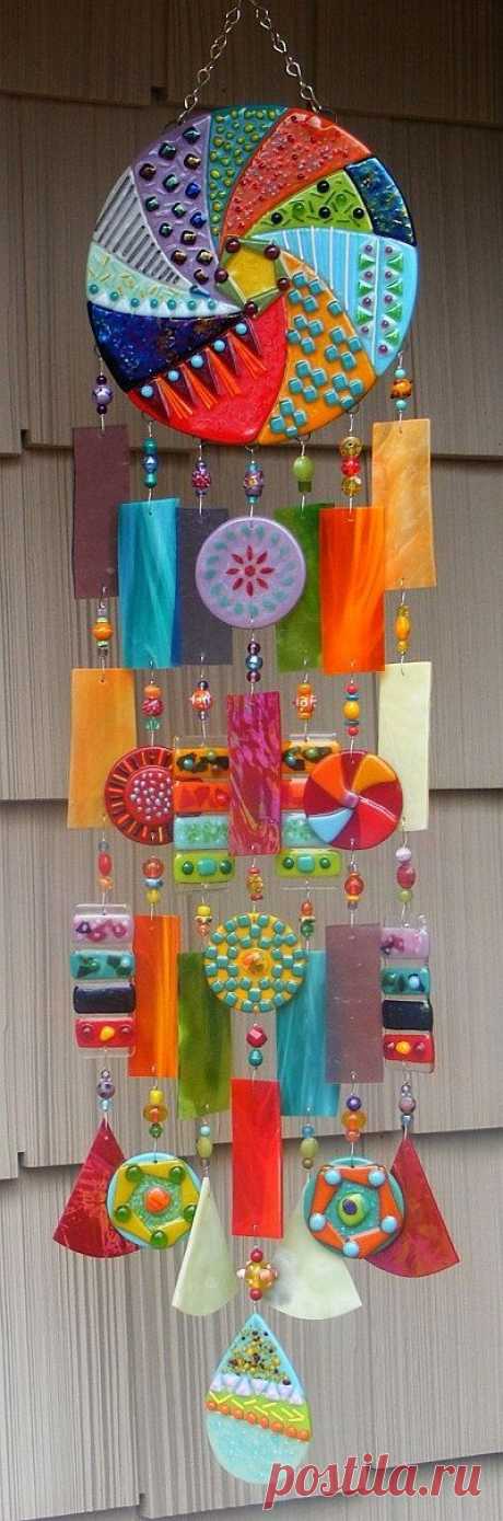 Special Order for Donna - Kirks Glass Art Fused Stained Glass Wind Chime windchime - Whirlwind | Вітражне Скло, Музичні Підвіски і Вироби Зі Скла