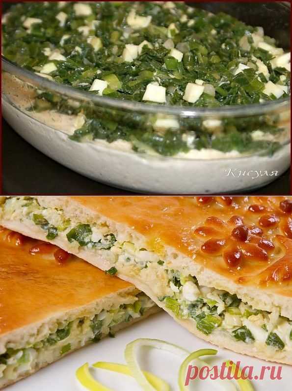 Быстрый (заливной) пирог с зелёным луком и яйцом