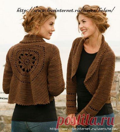 Жакет крючком,выполненный по кругу из Drops!