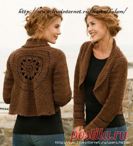 Жакет крючком,выполненный по кругу из Drops!
