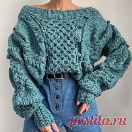 Объемный пуловер спицами — Cтильное вязание