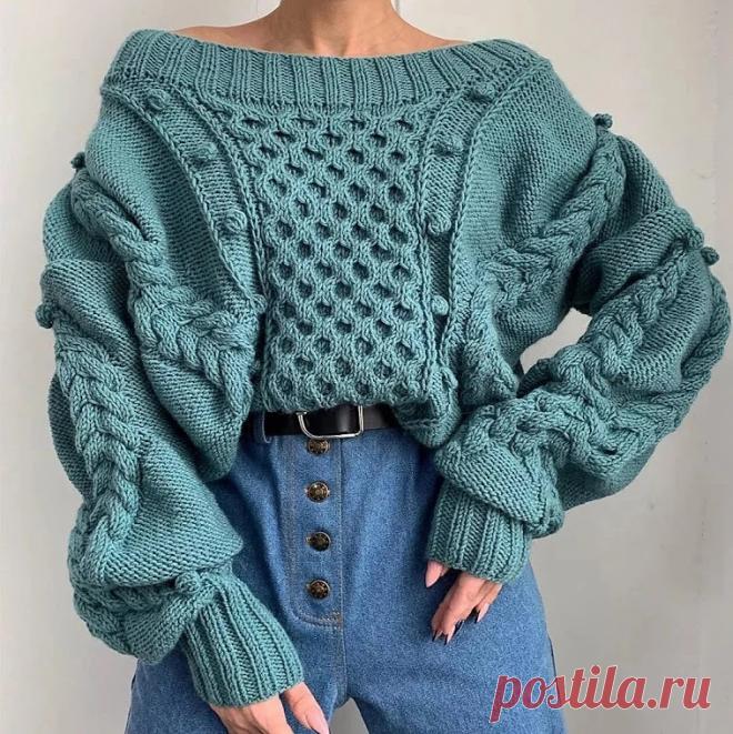 Объемный пуловер спицами — Cтильное вязание