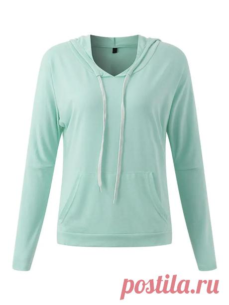 Casual Women Candy Color Long Sleeve Drawstring Hooded T-Shirts - US$16.99