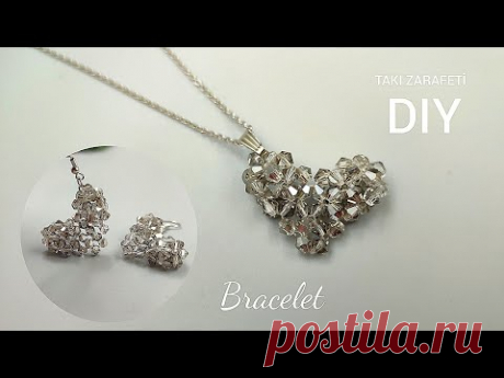 Parlak ve Zarif Kalpli Kolye , Küpe seti Yapımı. Luster Heart Necklace and Earrings set. #diy