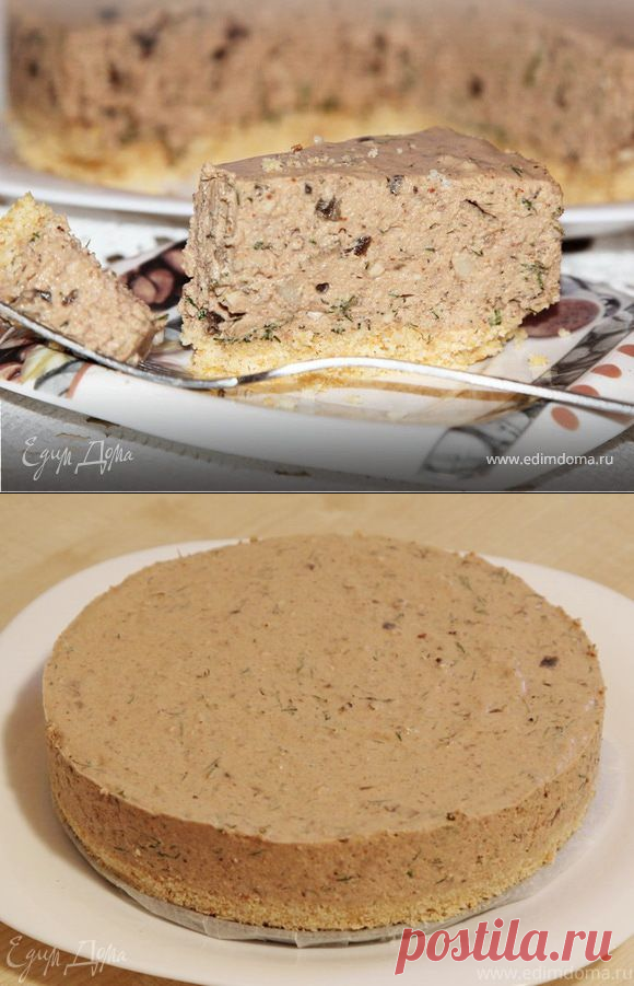 Печеночный чизкейк с орехами и грибами. Ингредиенты: сыр мягкий, сыр гауда, сметана 15%