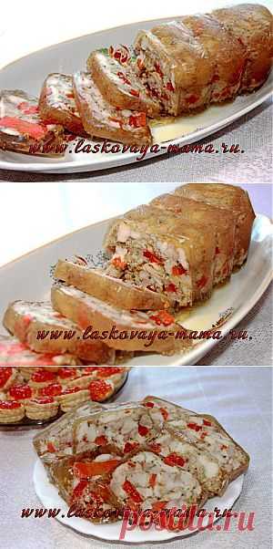 Эффектный рулет из курицы в желе