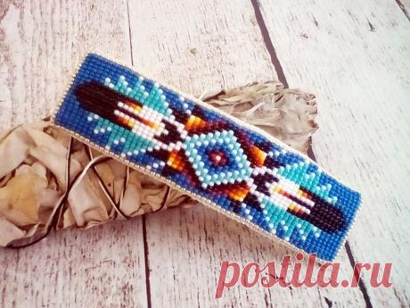 Native American Style Beadwork Barrette | Beaded Barrette | Native American Hair Accessories | Beaded Hair Clip | Denim Blue | 2017002 – BLU by SpiritWolfArtistry on Etsy